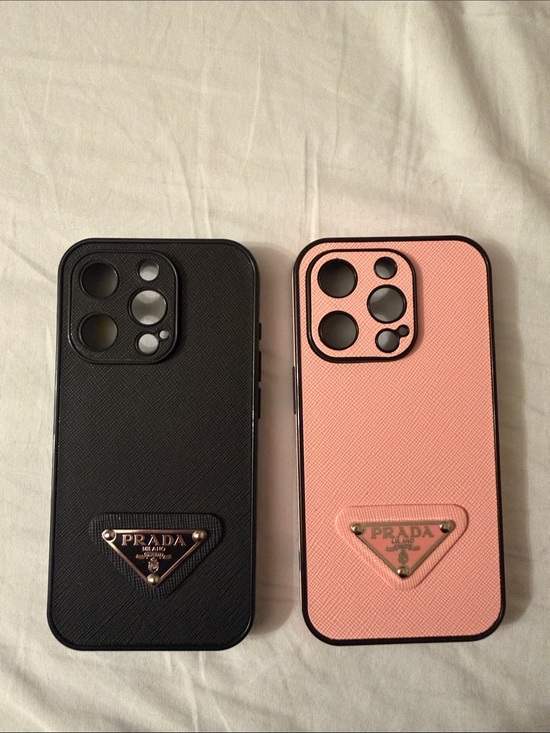 Prada Other - Prada Black and Pink Leather-Texture iPhone Case Duo